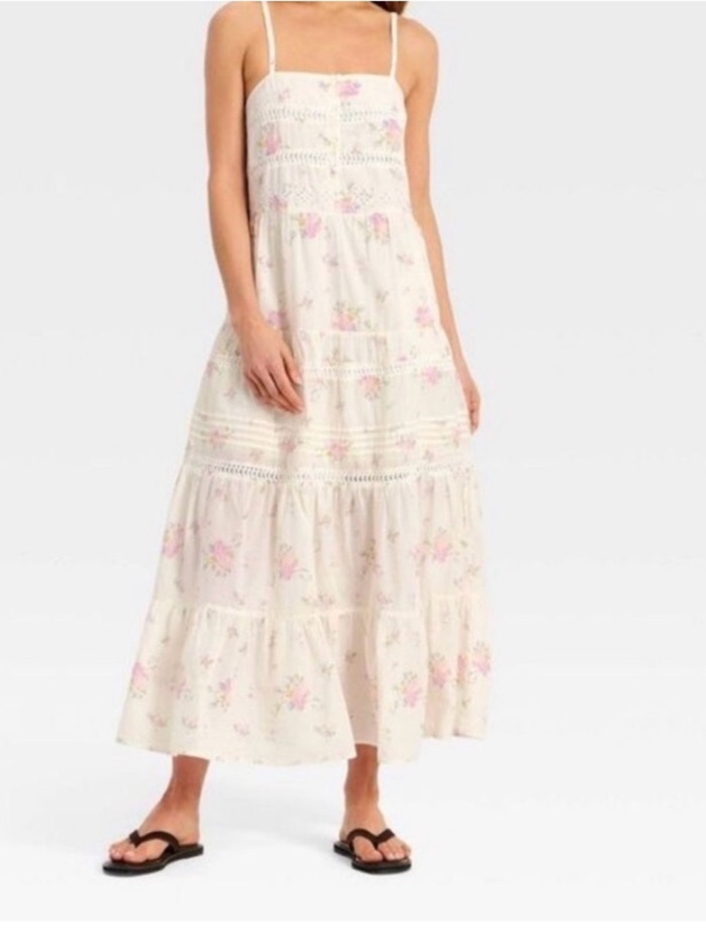 Universal Thread Floral Tiered Maxi Sundress in Cream and Pink NWT size small